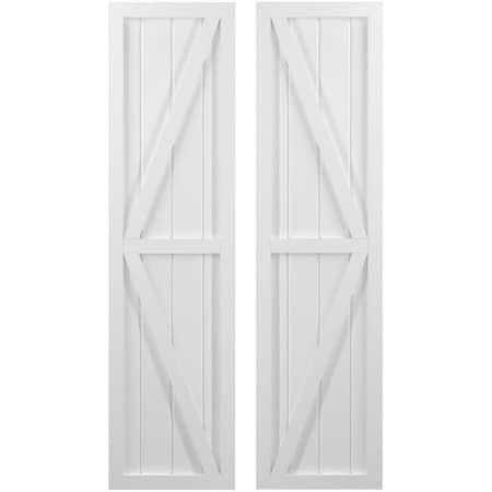 Ekena Millwork Americraft 4-Board Wood 2 Equal Panel Frmd Board-n-Batten Shutters w/Dbl Z-Bar, ARW102BF414X39WHH, PR ARW102BF414X39WHH